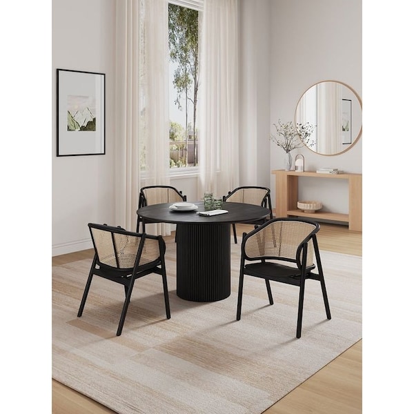 Manhattan Comfort Round Dining Set of 5, 47.24 in L, American Solid Ash Wood, Black 4-DT03ACCA02-BK - main